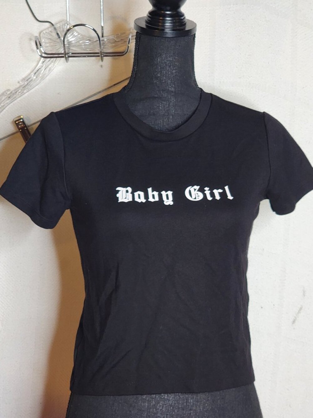 Forever 21 Black with White Baby Girl Graphic Print Viscose Poly Span Crop Top M